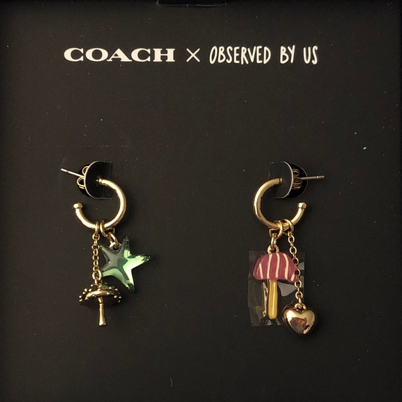 Coach x Observed By Us Mismatch Star & Mushroom Huggie Hoop Earrings NWT & Box - Picture 2 of 15
